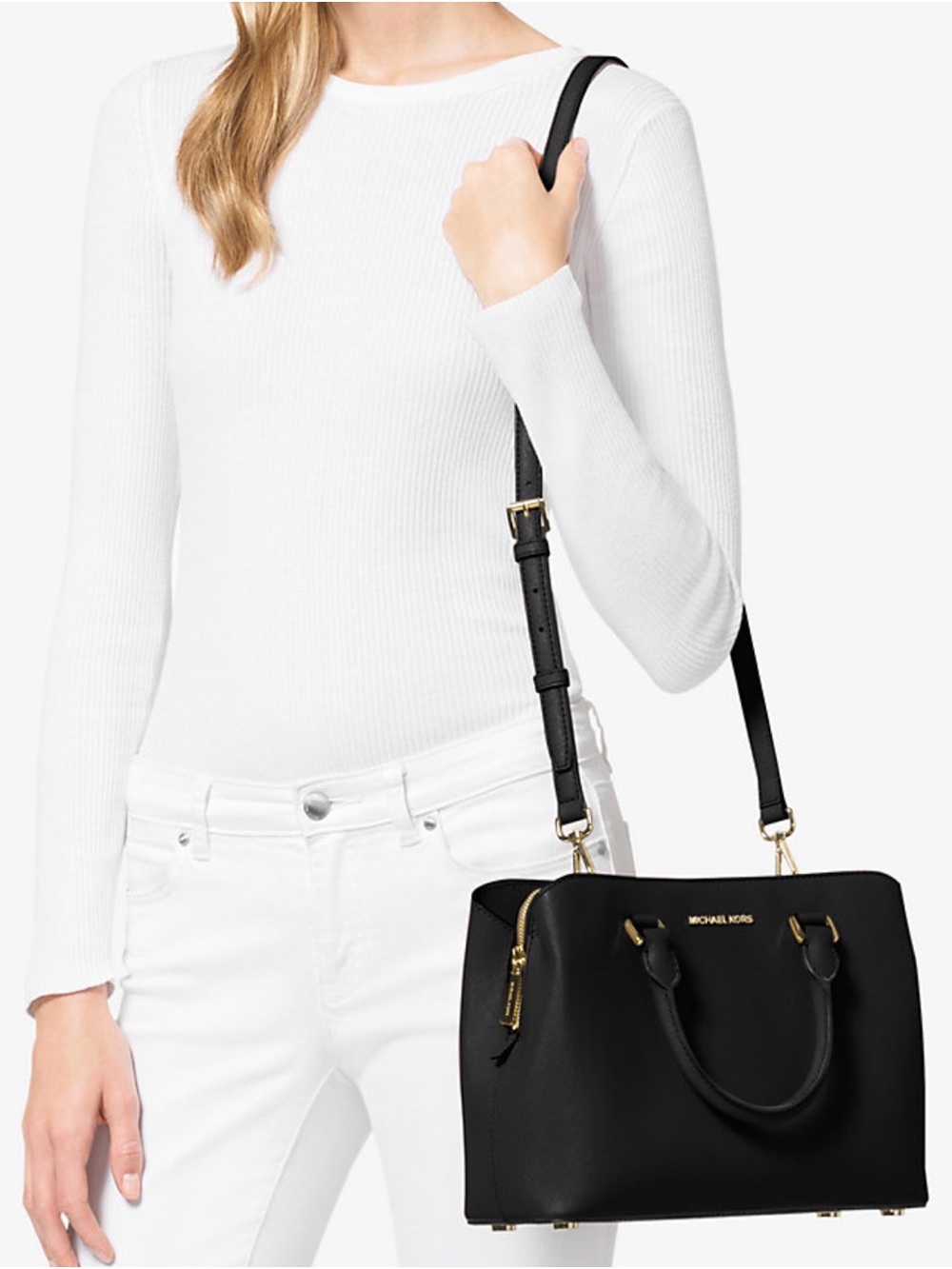 Michael Kors Black - Savannah Medium Saffiano Leather satchel cross body